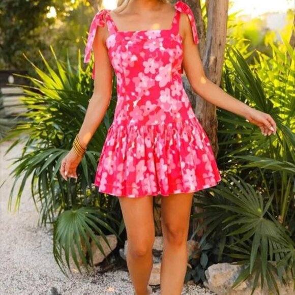 Buddy Love Floral Hot Pink Flirtini Drop Waist‎ Mini Dress Sz S - Picture 1 of 7